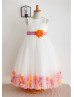 Ivory Satin Tulle Petals Knee Length Flower Girl Dress 